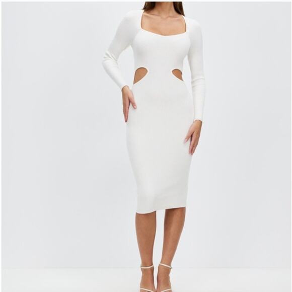 NWT Abercrombie & Fitch Cream Ribbed Knit Long‎ Sleeve Cutout Bodycon Maxi Dress - Picture 1 of 9